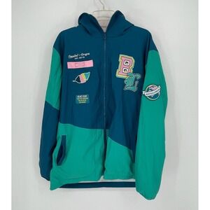 Blac Leaf Men's Teal Colorblock Patch Hooded Windbreaker Outdoor Jacket Size 3XL
